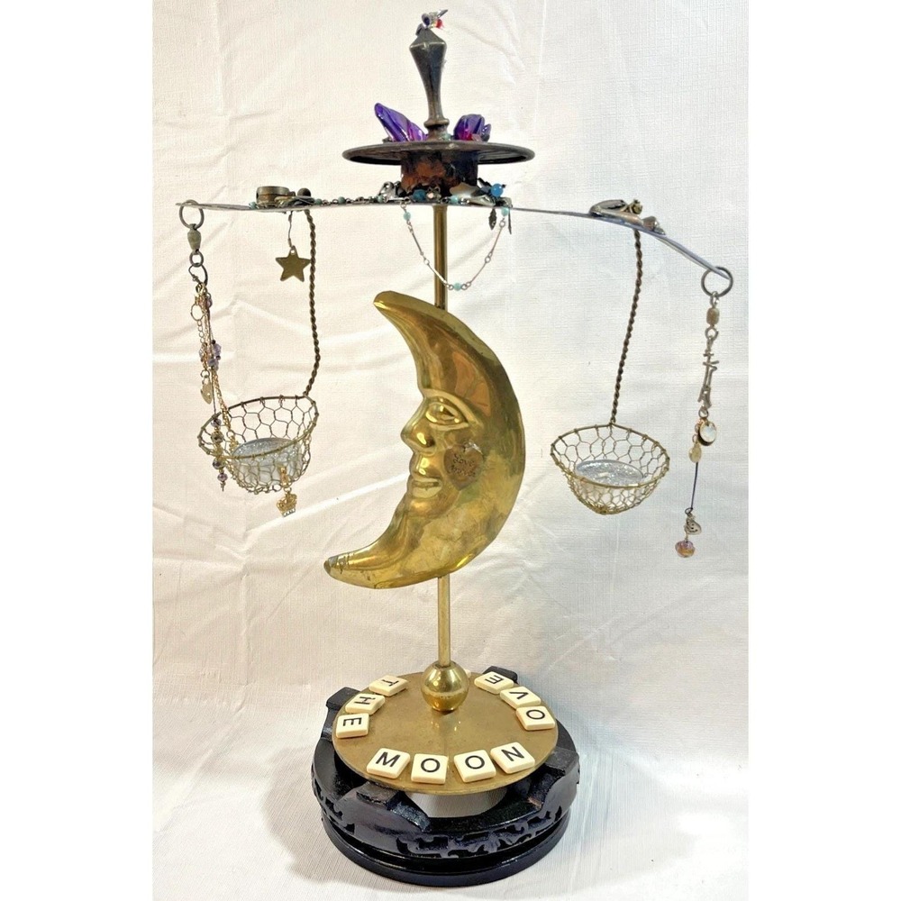 Over The Moon Artist-Made Assemblage Sculpture - Whimsical Mixed Media Art